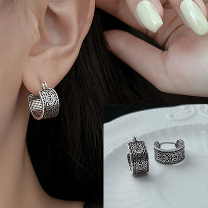 Original 925 Sterling Silver Hoop Earrings For Women Love Heart Round Vintage Earring Jewelry Party Christmas Gift