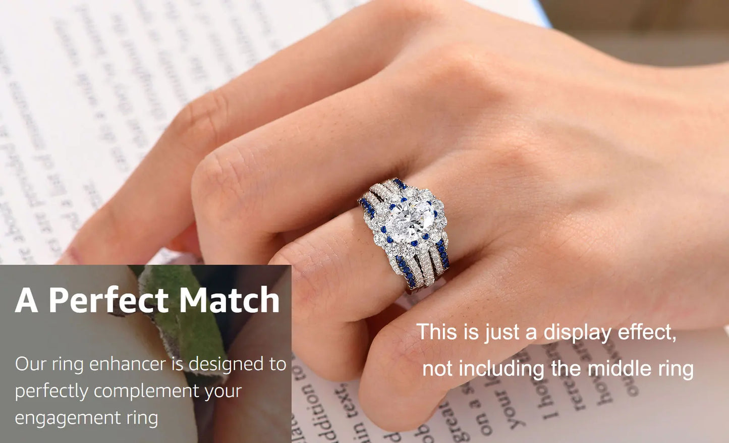 Newshe 925 Sterling Silver Black Blue White 5A Grade Cubic Zircon Wedding Ring Enhancer for Women Twist Rope Design Fine Jewelry