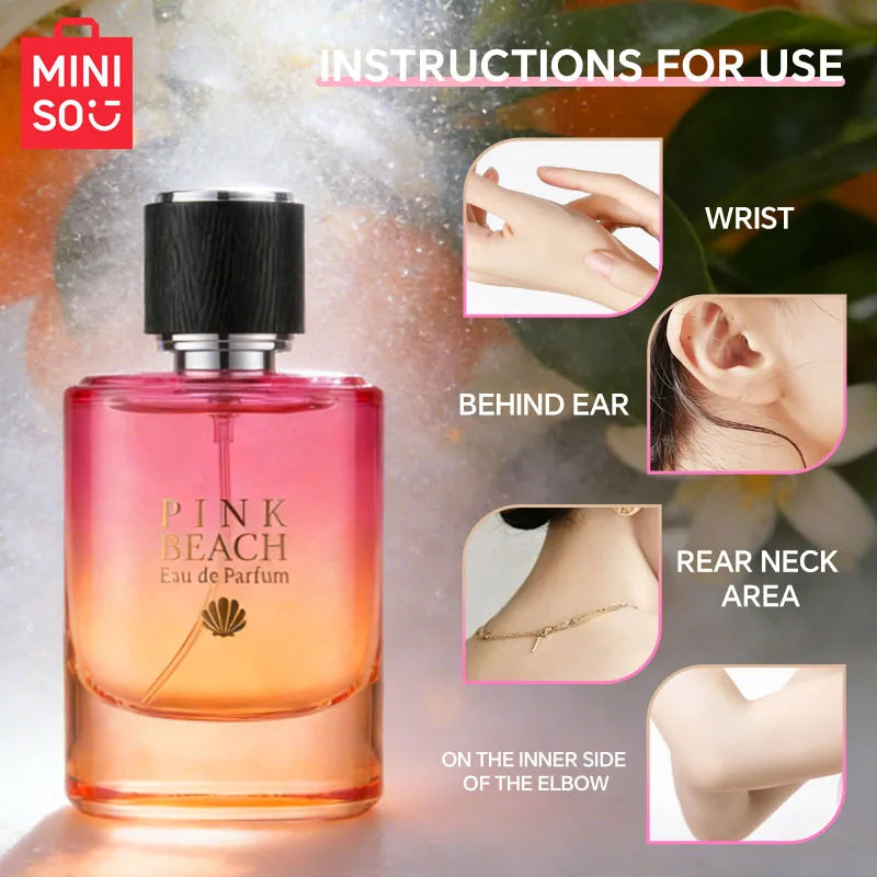 MINISO PINK BEACH Women Perfume Original Luxury Fruity Floral Eau De Parfum Designer Fragrance For Woman Body Spray 50ML