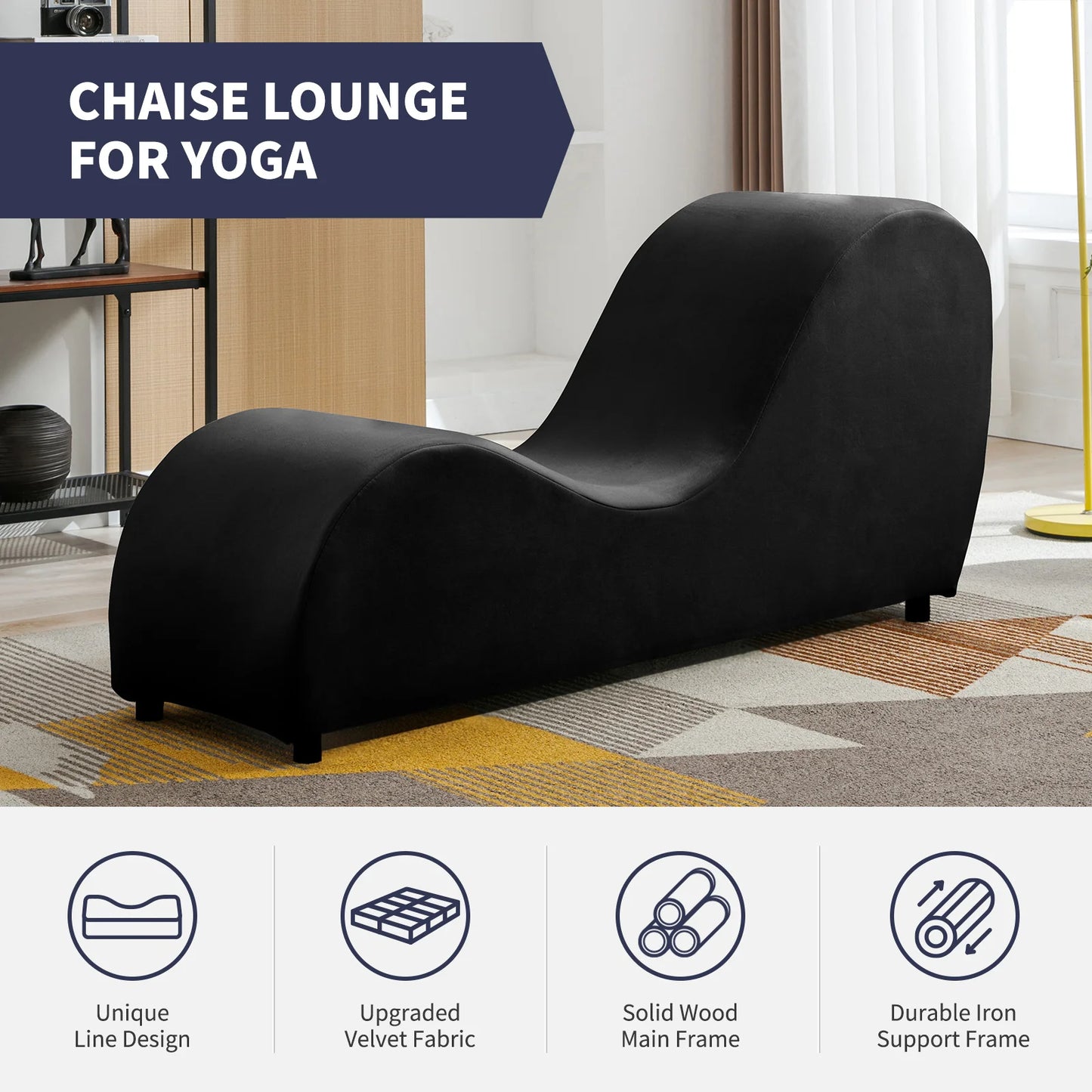Yoga Chair Curved Chaise Lounge for Stretching Exercising Relaxing, Velvet Yoga Couch, Lounge Chair for Indoor Living Room