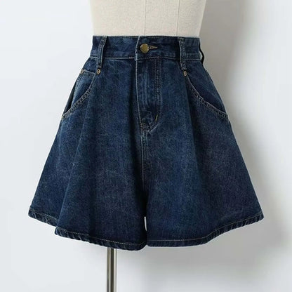 High Waist Denim Skirts For Women Summer Casual Temperament Wide Leg Slimming Elastic Waist Skirt Stylish Trend Streetwear