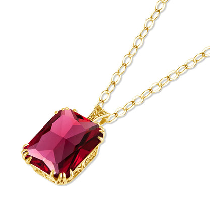 Unique Red Stone Ruby Necklace Gold For Women 13*18mm Rectangle 12 Colour Birthstone Pendant  Jewelry Luxury Christmas Gift Sale
