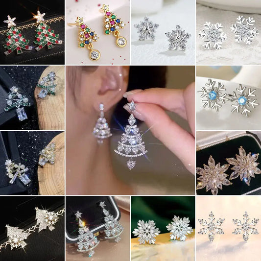 Wholesale 925 Silver Needle Christmas Tree Snowflake Earrings Dangle Women Jewelry Xmas Earring