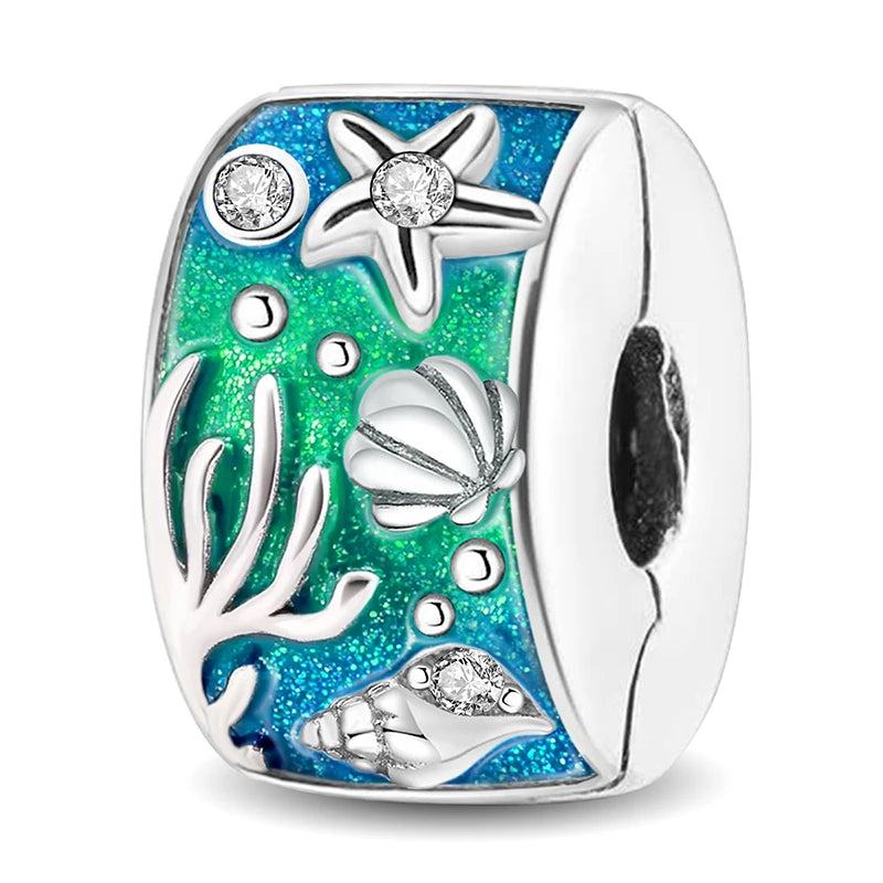 925 Sterling Silver Jellyfish Seahorse Blue Ocean Series Charms Beads Fit Diy Bracelet Making Gift of Fine Jewelry for Womens
