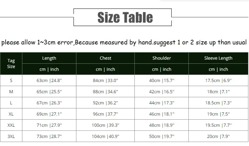 Size chart for EtherealBe Halloween printed t-shirt for women with measurements in centimeters and inches