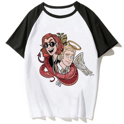 Good Omens t-shirts women summer streetwear Japanese top girl anime funny manga clothing