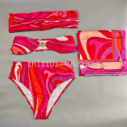 Luxury Design Women's Black Red Scarf Bikini Sets Letter Signature Logo Beachwear Designer Brand Lady Headband Swimsuit Swimwear
