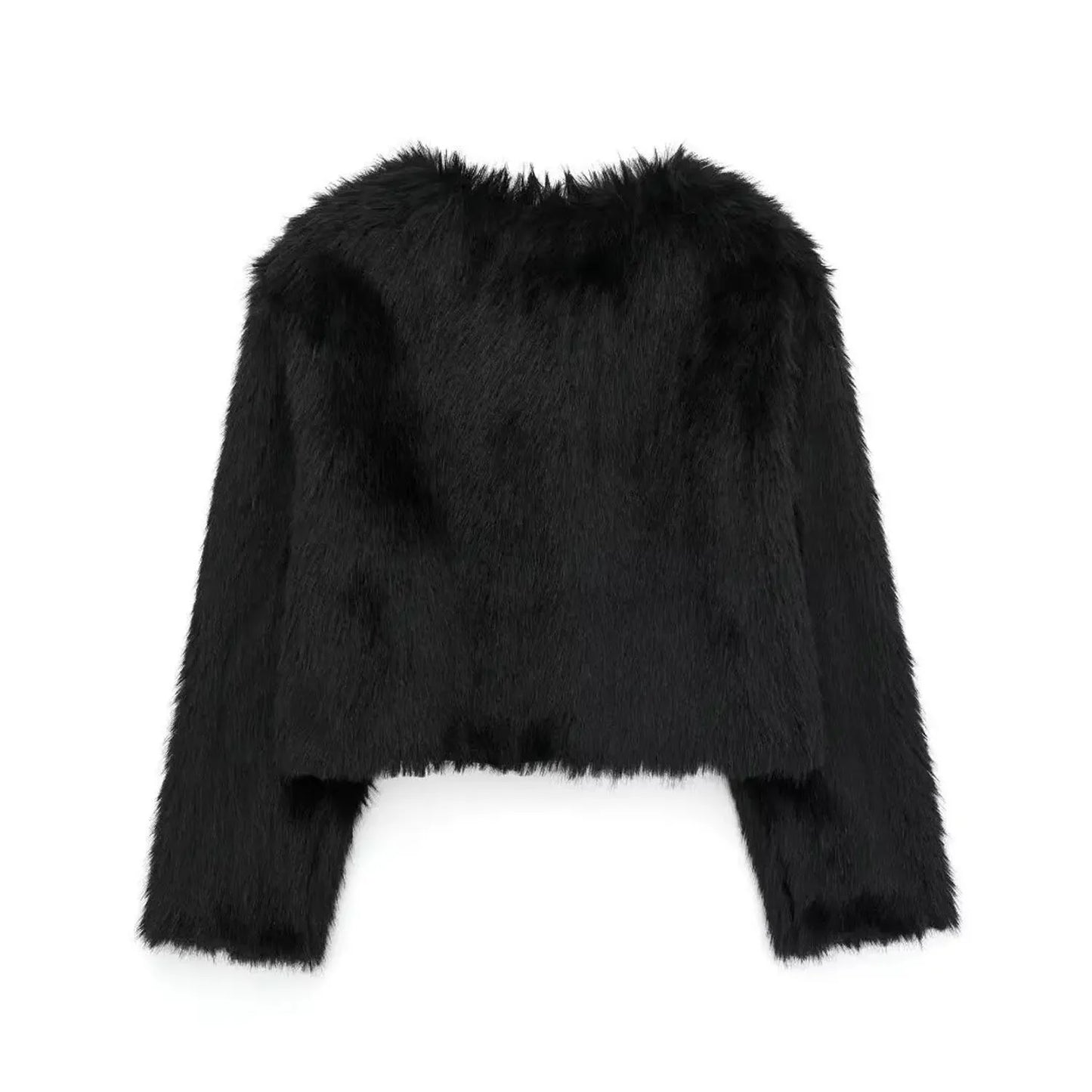 HH Women Winter Fashion Artificial Fur Effect Short Jacket Coats Female O-Neck Vintage Long Sleeve Loose Warm Top Streetwear