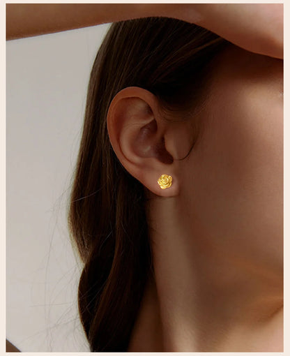 Exquisite Rose Flower Stud Earring, Stainless Steel Gold Color Petal Earrings, Trendy Women Christmas Gift