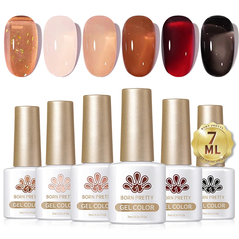 BORN PRETTY 7ml Glitter Gel Nail Polish Set Sparkly Shiny Gold Silver Pink Glitter Gel Polish Kit Winter Christmas Gift Box