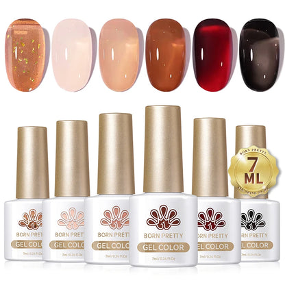 BORN PRETTY 7ml Glitter Gel Nail Polish Set Sparkly Shiny Gold Silver Pink Glitter Gel Polish Kit Winter Christmas Gift Box