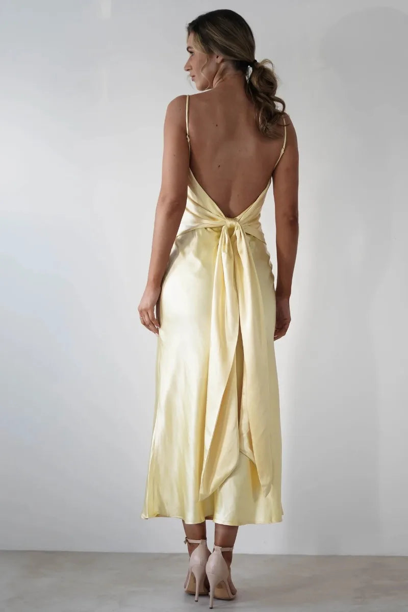EtherealBe Sexy Satin Halter Dress in Olive Green
