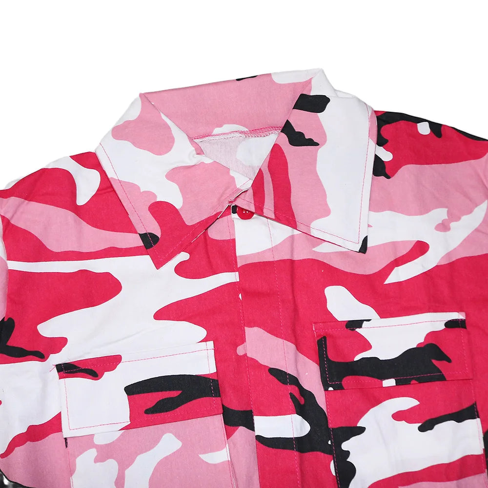 Women's Clothes Coats Casual Fashion Camouflage Print Large Pocket Lapel Long Sleeve Short Jacket for Women