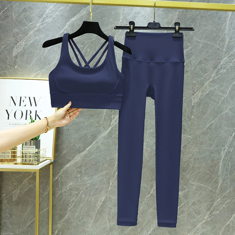 TRY TO BN Women's Tracksuit Yoga Sets Fitness Leggings Sports Bra Naked Sportwear Breathable Workout Two Pieces Suit Gym Clothes