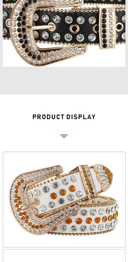 Luxury Designer Belts For Women With Gems Studded Waistband Gothic Black Western Style Fashion Buckle Pin Belt Female Hip Hop