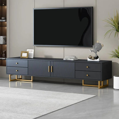 71" Fluted TV Stand, Modern Low Stand for TVs up to 80 Inches, Entertainment Center with Storage and 4 Drawers