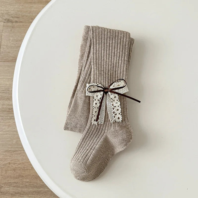 Children Cotton Tights Girls Cute Princess Bowknot Pantyhose Kids Stocking Baby Girls One-Piece Pantyhose Infant Knitted Tights