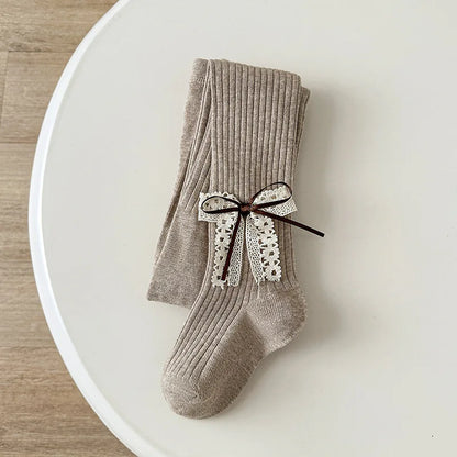 Children Cotton Tights Girls Cute Princess Bowknot Pantyhose Kids Stocking Baby Girls One-Piece Pantyhose Infant Knitted Tights