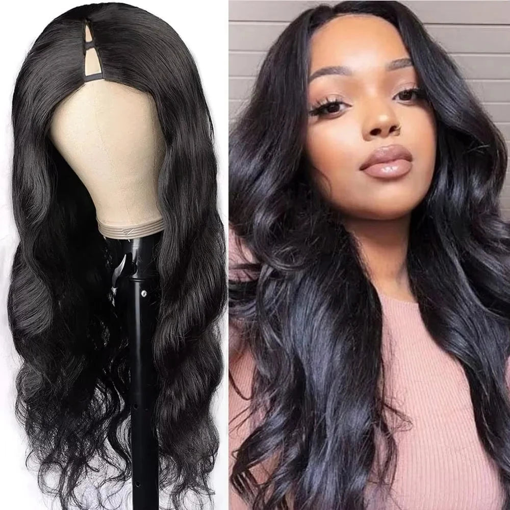 32 Inch Body Wave V Part Wig 200% Density Glueless Body Wave Brazilian 100 Human Hair Easy Install Upgrade Wig Natural Black Wig