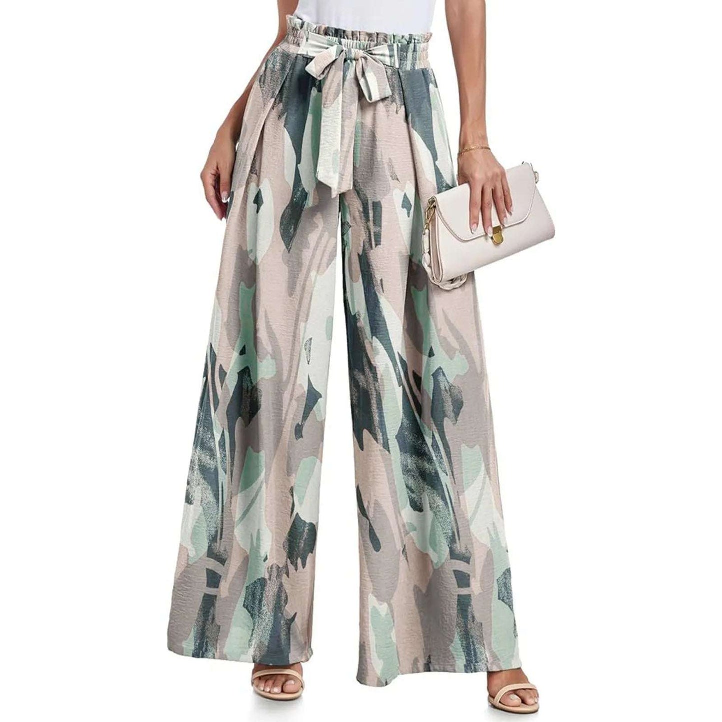 New 2024 Spring Summer Women Wide Leg Pants Casual High Waisted Long Skirt Pants For Girls Lace-Up Pants Брюки С Высокой Талией