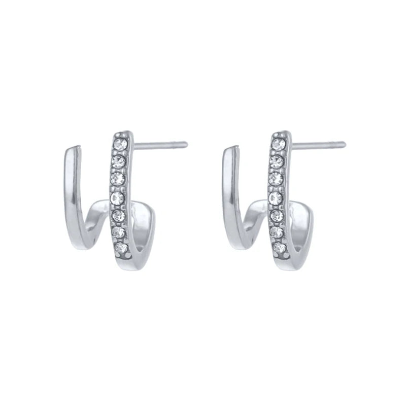 925 Sterling Silver Ear Needle Geometric Zircon Metal Earrings for women Shiny Crystal Luxury Small Stud Fashion Wedding Jewelry