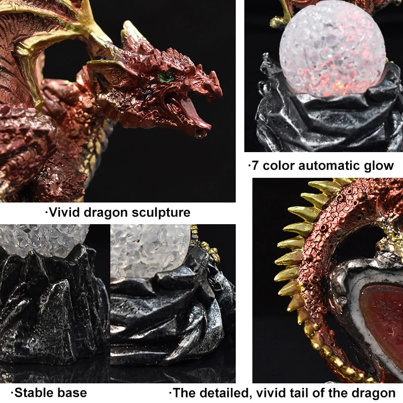 7 Color Change Lava Resin Base Dragon Statues Luminescent Dinosaur Holy Dragon Battle Dragon Home Desktop Sculpture Kids Gifts