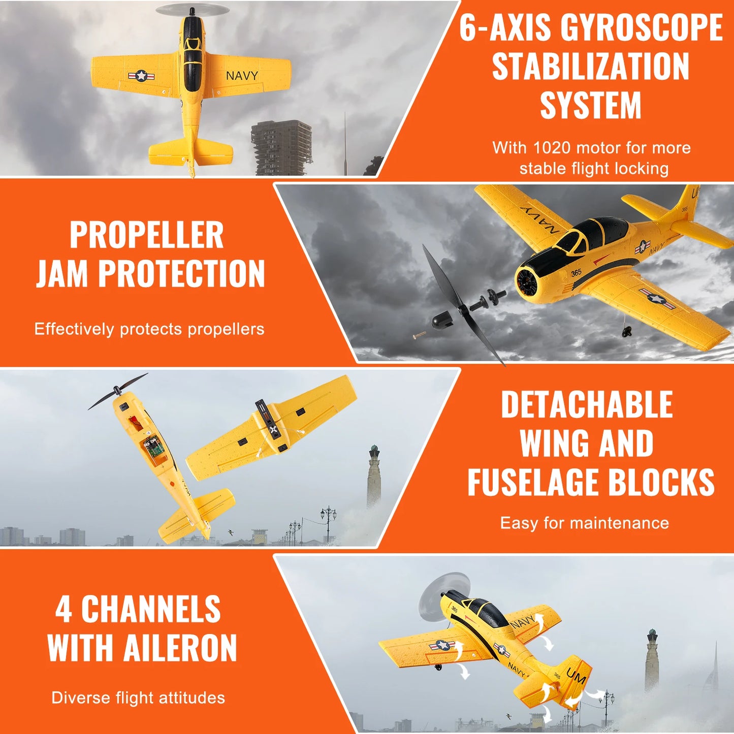 VEVOR RC Plane 2.4G 4CH Remote Control Airplane with 6-Axis Gyro Stabilizer Aircraft Toy RC Glider for Kids Beginners Boys Gifts