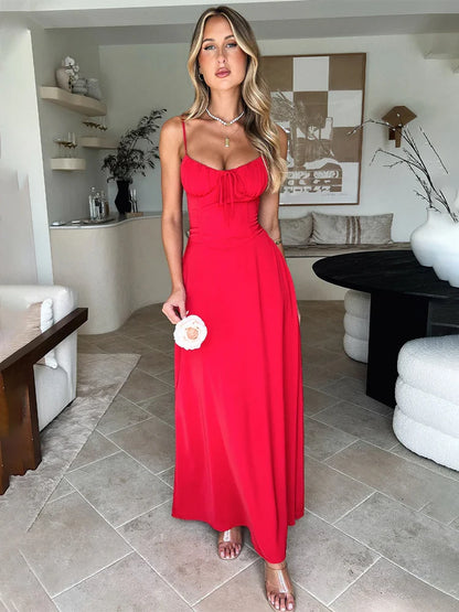 Townlike Elegant Maxi Long Waist Wrap A-line Dress Women Spaghetti Strap 2024 Spring Summer Dress Backless Sexy Party Dresses