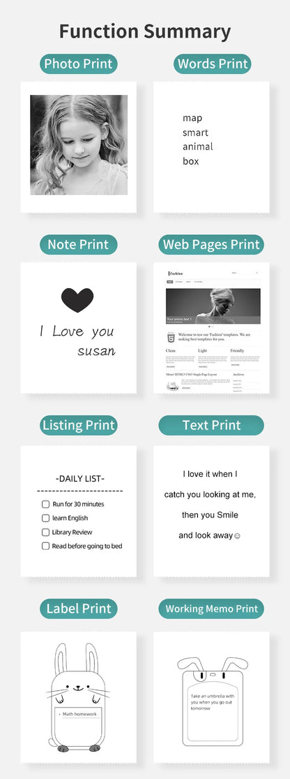 ZWN Portable Bluetooth Mini Printer Mobile Phone Photo Title Note Print Pocket Student Error Label Printer for Children's Gifts