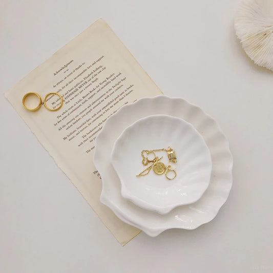 Shell Shaped White Ceramic Plate Jewelry Storage Trays Trays Storage Dishes Ring Earings Plate Home Decorative Tray Design