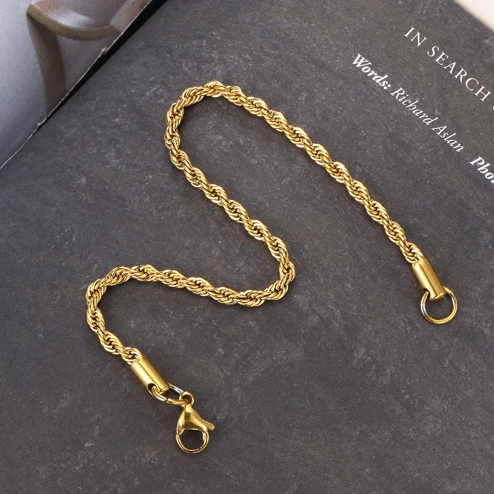Stainless Steel Rope Chain Bracelets on Hand 3/4MM Gold Color Chic Women's Bracelet Minimalist Fashion Hip Hop Jewelry Gift C048