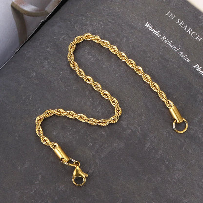 Stainless Steel Rope Chain Bracelets on Hand 3/4MM Gold Color Chic Women's Bracelet Minimalist Fashion Hip Hop Jewelry Gift C048