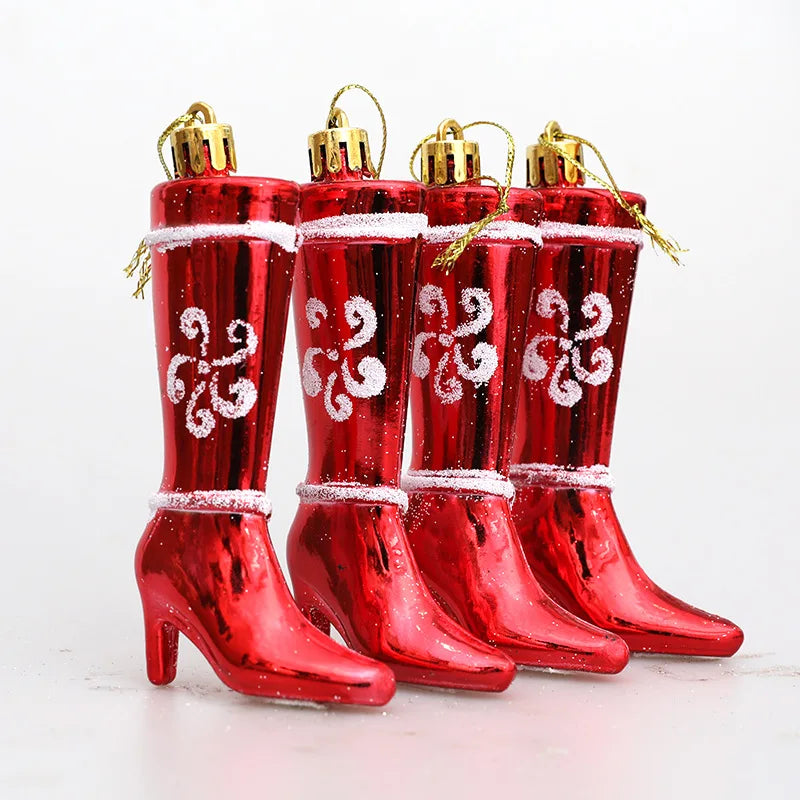 New Christmas Decorations Plastic Painted Boots Clothes Hats Small Ornaments Pendants Christmas Tree Decorations Fabric Hangings