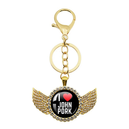 New John Pork Is Calling Answer Call Phone Humor Funny Pig Lover Graphic Meme Glass Dome Pendant Cabochon Keychain Jewelry Gifts