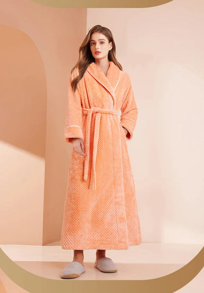Thicken Flannel Women Long Robe Home Dress Autumn Winter Warm Couple Sleepwear Bathrobe Plush Coral Fleece Lounge Wear Negligee