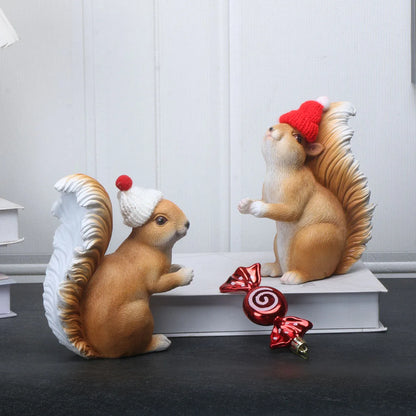 1 set of Christmas squirrels holding gifts and holiday decorations