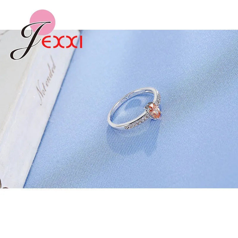 Promise Ring 925 Sterling Silver Color Elegant Style Warm Tone Orange&Yellow Crystal Stone For Women Girl Christmas Present