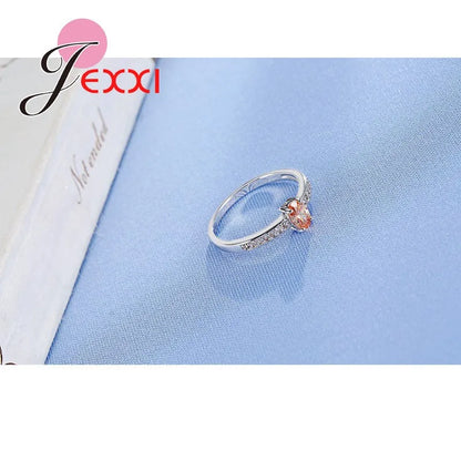 Promise Ring 925 Sterling Silver Color Elegant Style Warm Tone Orange&Yellow Crystal Stone For Women Girl Christmas Present