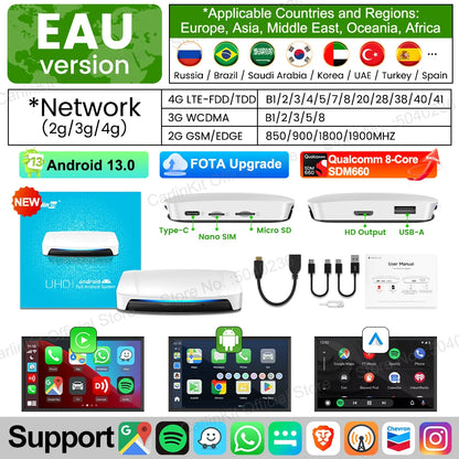 HDMI CarlinKit 8G+128G CarPlay Ai Box Android 13.0 Wireless Android Auto&CarPlay SM6225 Qualcomm 8-Core For Netflix Smart TV Box