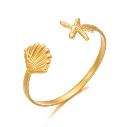 Exaggerated Metal Shell Starfish Flower Bangles Bracelets For Women Men Stainless Steel Fish Bow Heart Open Cuff Bangle Jewelry