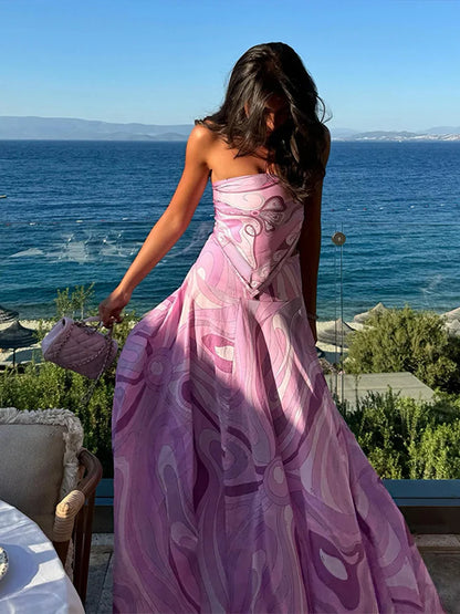 Geometric Print Cape Women's Set Loose Batwing Sleeve Top Flowy Maxi Skirt 2025 Summer Elegant Suit Holiday Fashion Lady Sets