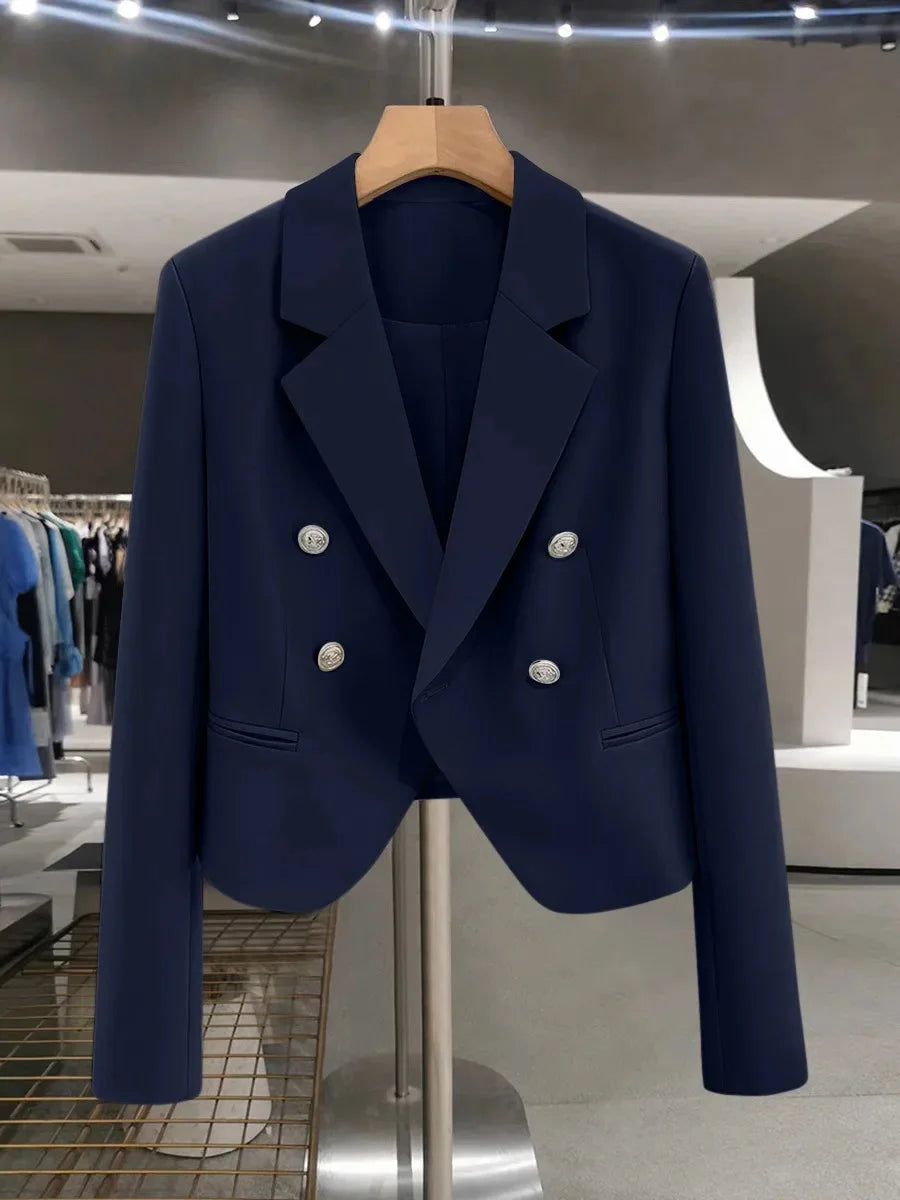 Casual Black Women's Small Suit Jacket 2025 New Spring Autumn Korean Design Sense Polyester Fiber Full Sleeve Solid Color