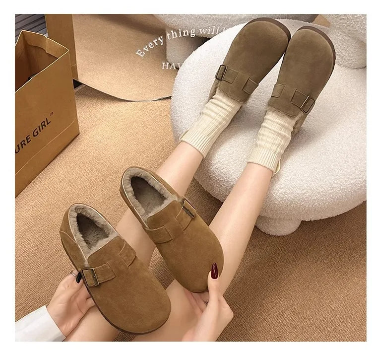 Plush all inclusive retro Boken shoes for women in winter 2025, one foot cotton shoes, hairy shoes, thick and warm snow boots