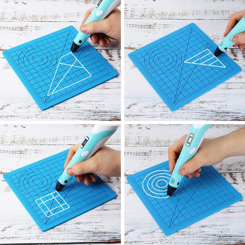 3D Printing Pen Silicone Pad with Basic Template with 2 Silicone Finger Caps 3D Pen Drawing Template Christmas Gift for Kids