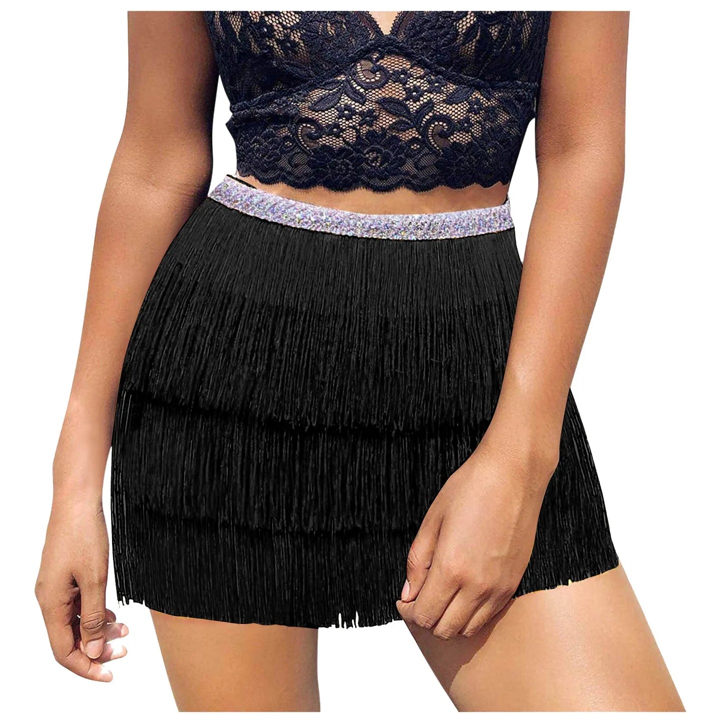 Multilayer Tiered Fringe Latin Dance Skirt Tassel Samba Rumba Tango Ballroom Lesson Dancewear Stage Rave Outfit Party Skirt