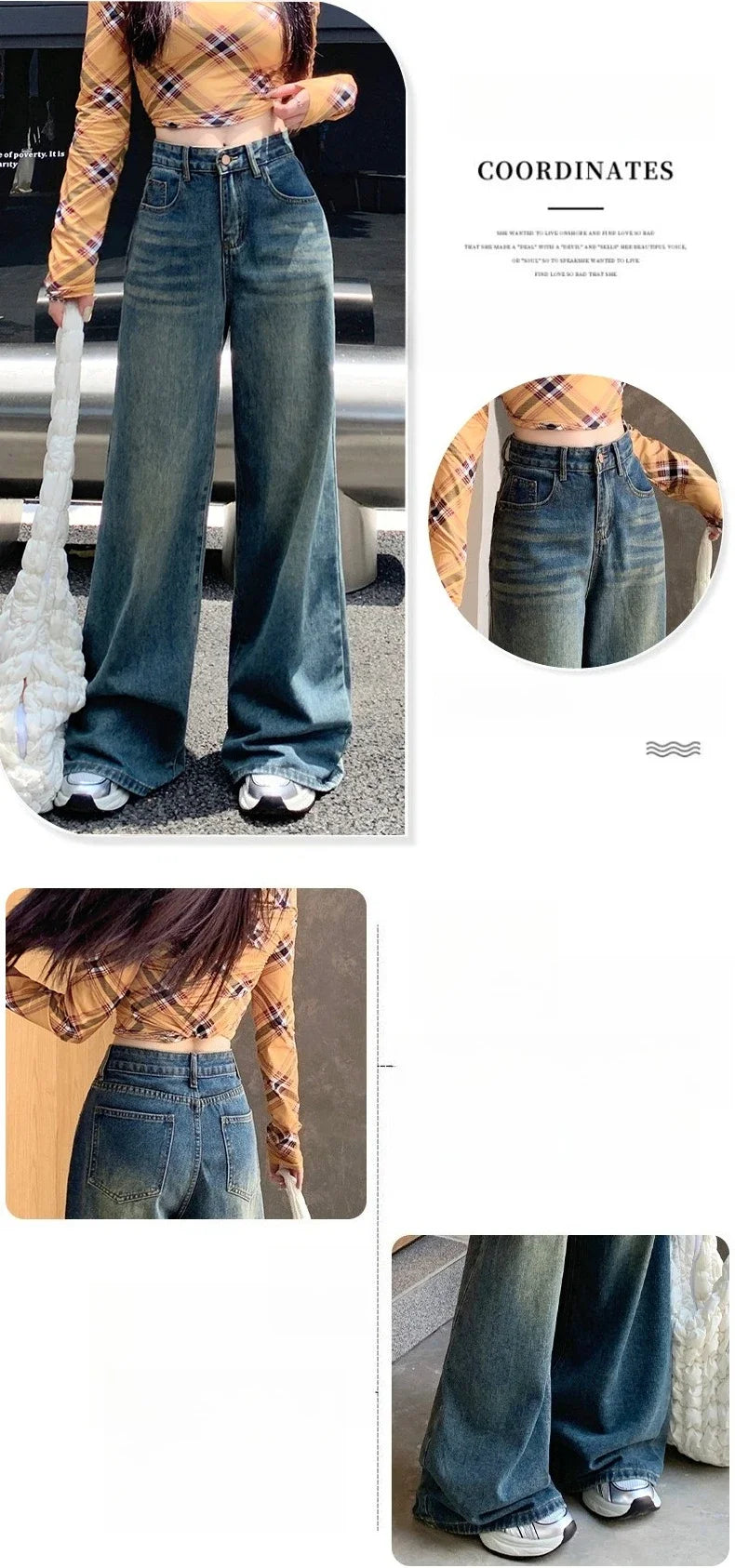 Women's Jeans Denim Pants 2025 Euramerican High Waist Girl Style Jean Trousers Colorful Straight Leg Wide Leg Pants