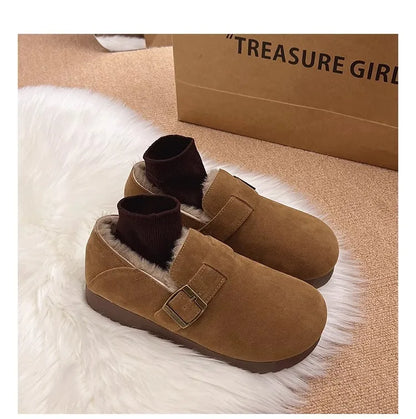 Plush all inclusive retro Boken shoes for women in winter 2025, one foot cotton shoes, hairy shoes, thick and warm snow boots