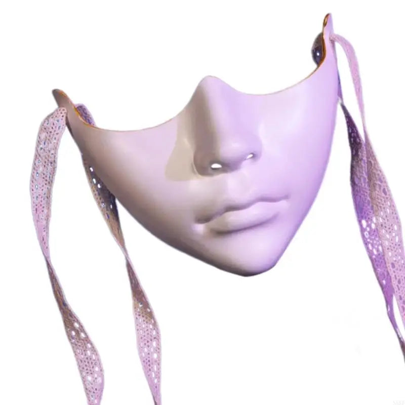 Elegant white phantom mask for masquerade party with intricate ribbon detailing