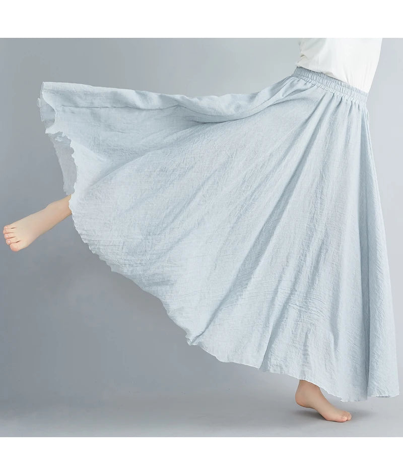 Fashion Solid Cotton Linen Women Skirts Maxi Elegant Harajuku Saia Casual Loose Long Skirt Ladies Clothes Faldas Ropa Mujer
