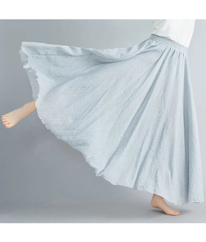 Fashion Solid Cotton Linen Women Skirts Maxi Elegant Harajuku Saia Casual Loose Long Skirt Ladies Clothes Faldas Ropa Mujer